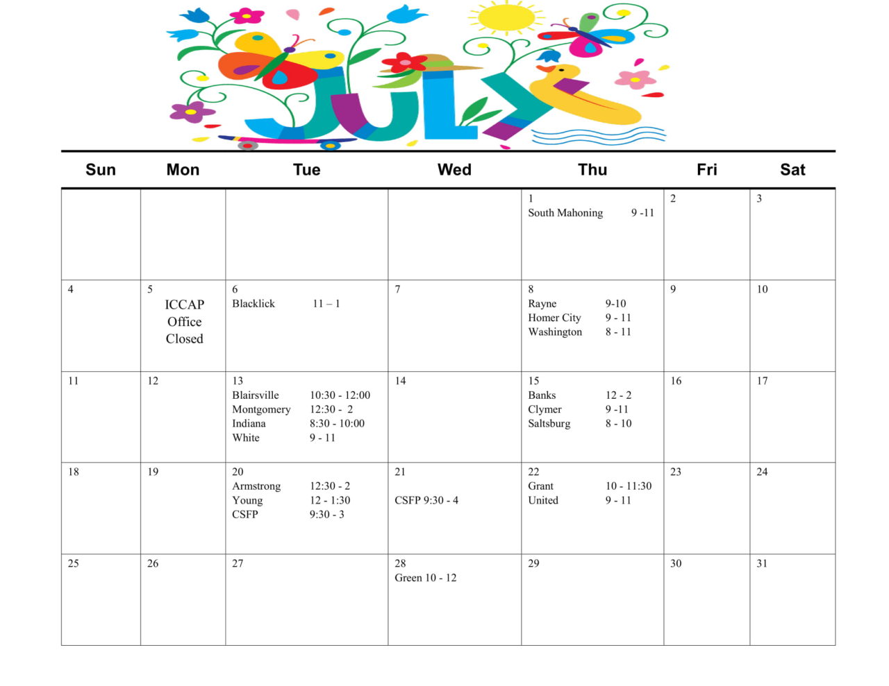July 2021 Food Pantry Schedule • ICCAP