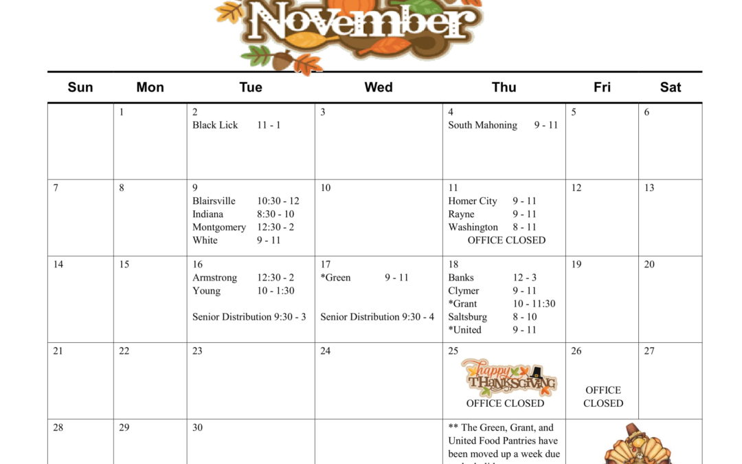 November 2021 Food Pantry Schedule